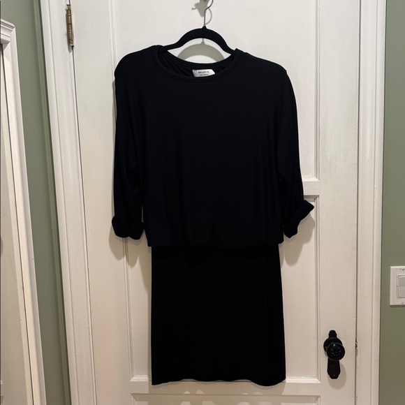 Bailey 44 Cuddle Up Black Blouson Fleece Sweatshirt Short Bodycon Dress SZ M - Picture 4 of 7
